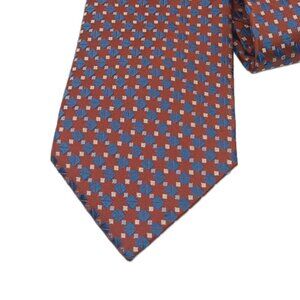 Van Heusen Silk Tie Men’s 59” Brown Blue Woven Geometric Diamond Wide New